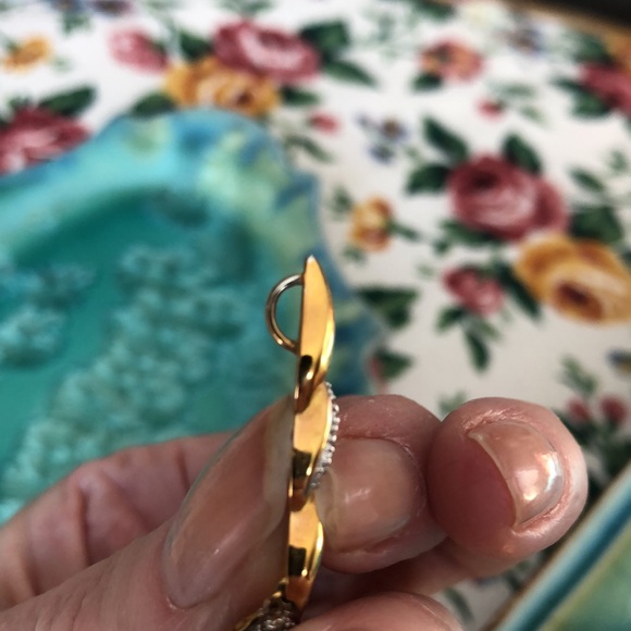 Gold Over Sterling and Sterling Necklace Pendant With Blue and Clear Stones - Picture 7 of 11